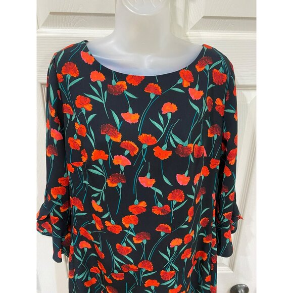 Karl Lagerfeld Paris Black & Red Floral Print 3/4 Sleeve Shift Dress Womens Size - Picture 7 of 10